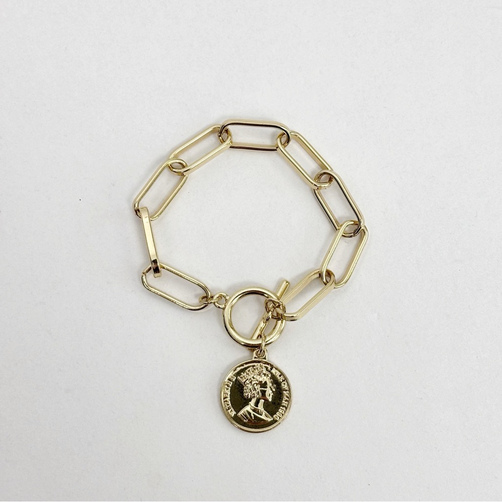 Gold Tone Chain Bracelet with Coin Charm